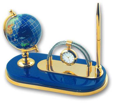 яGPS-048G-01K Модель глобуса на подст.с часами и  ручкой(син.),диам.48мм