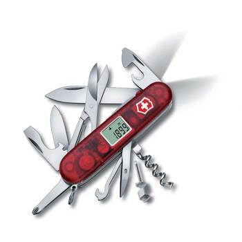 Нож Victorinox 1.7905.AVT Traveller Lite, 91мм, прозрачный красный с часами и фонариком