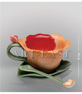 яФарфор Pavone "Орхидея" CMS-05/2 Чайная пара с ложечкой h=8cm