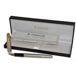 Перьевая ручка Parker Sonnet St. Steel GT, 2000г., позолоч. перо, в коробке с инструкцией, арт.11