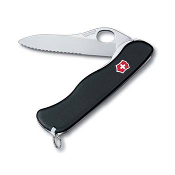 яНож Victorinox 0.8413.MW3 Sentinel One Hand 111мм, чёрный, с петлей на лезвии, серрейтор