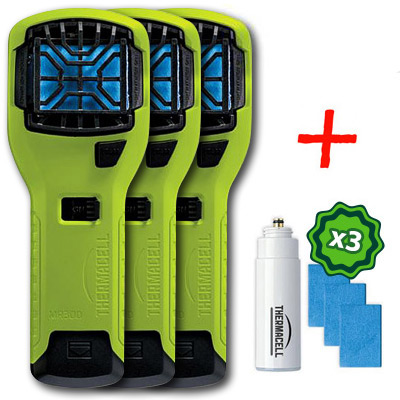 Три отпугивателя комаров ThermaCELL (лайм) MR-300  High Visibility Green Repeller(+1газ.картридж и 3