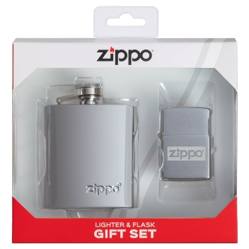 Подарочный набор Zippo 49358 зажигалка Brushed Chrome® и фляжка 89 мл