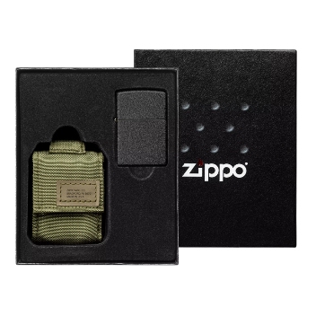 Подарочный набор Zippo 49400 зажигалка Black Crackle® и зелёный нейлоновый чехол