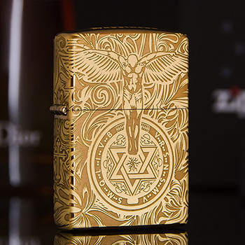 Зажигалка Zippo 204B Brushed Brass с гравировкой Ангел-хранитель (вариант1)