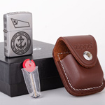 Набор Зажигалка Zippo 205 Satin Chrome с гравировкой Морпех + чехол LPCB + кремний 2406NG